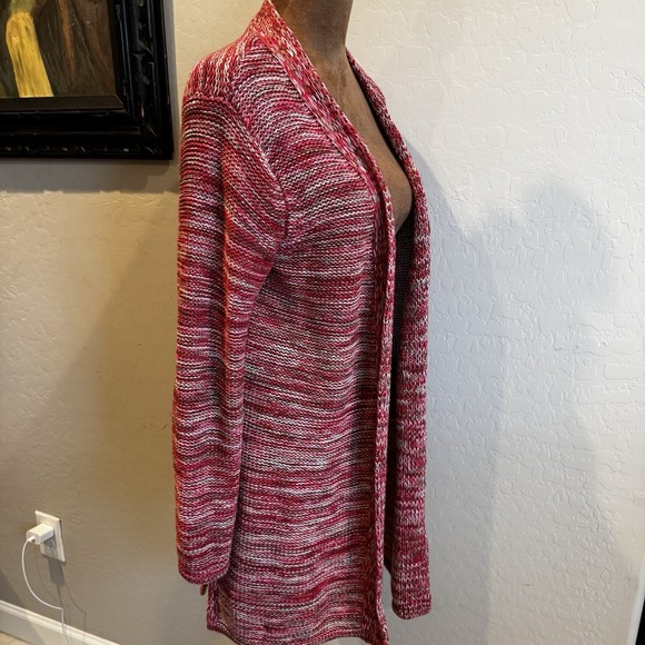 J. Jill Women's Midi Red/Pink/Tan Marled Open Cardigan Med Petite - Picture 2 of 13